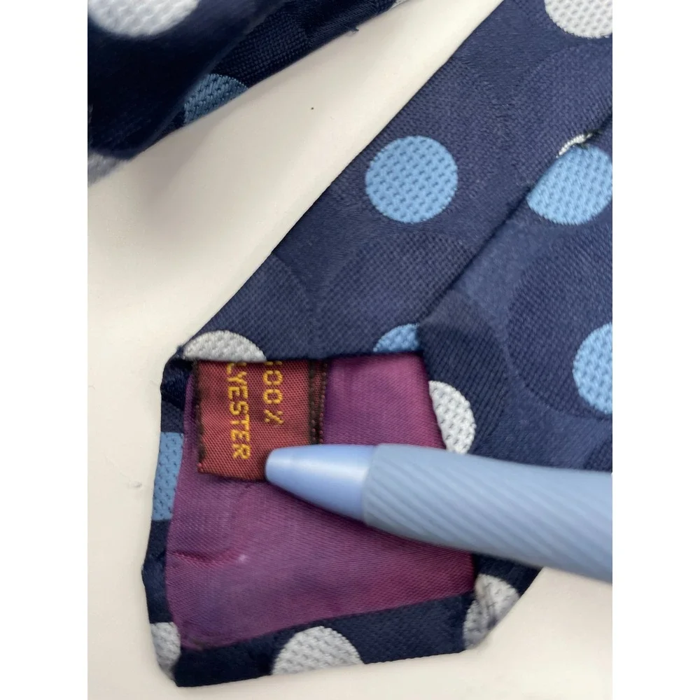 JCPenney Mens Navy Blue Polka Dot Polyester Classic Wide Necktie Blue White